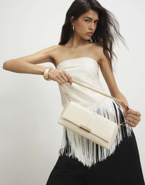 River Island Flap over clutch bag in cream - view 1