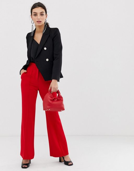 River Island flare trousers in red | ASOS