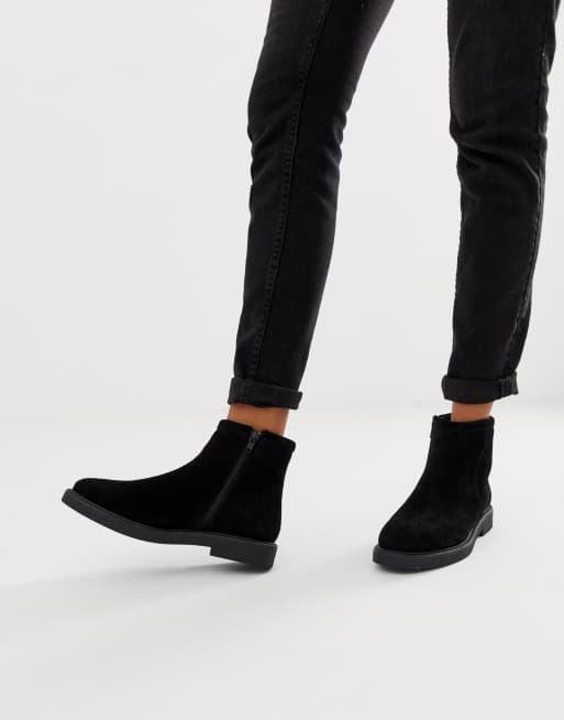 River Island flat boots in black suede ASOS