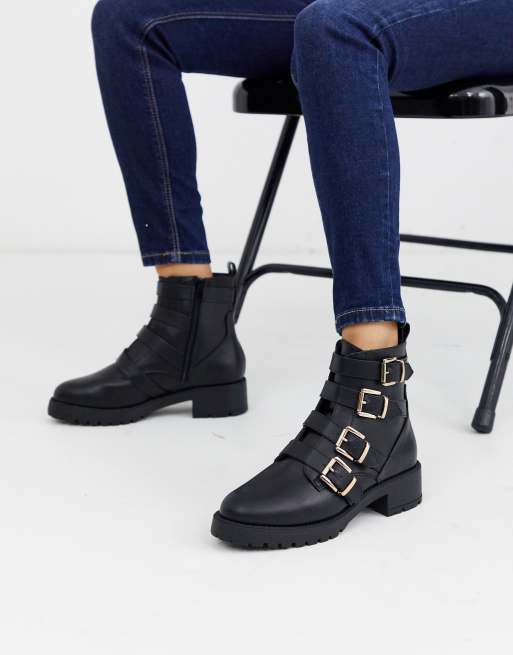 River island clearance black buckle boots