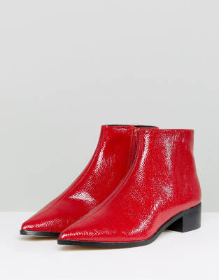 red flat ankle boots