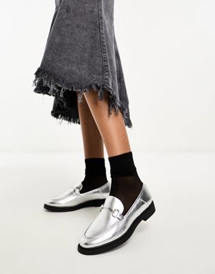 River Island  Flat Snaffle Loafer in Silver - ASOS Price Checker