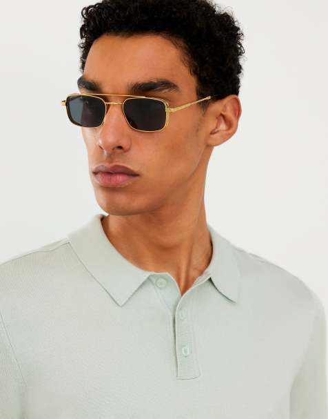 River Island Flat top rectangle sunglasses in gold - view 1