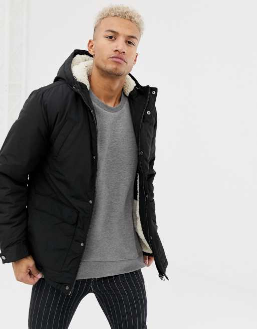 River Island fleece lined jacket in black | ASOS