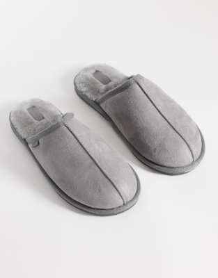 River Island Fleece Lined Mule Slippers In Gray