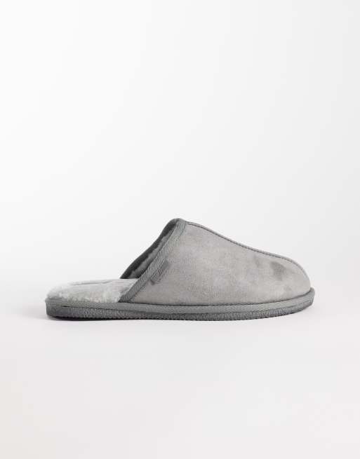 River Island fleece lined mule slippers in grey, 2 of 4