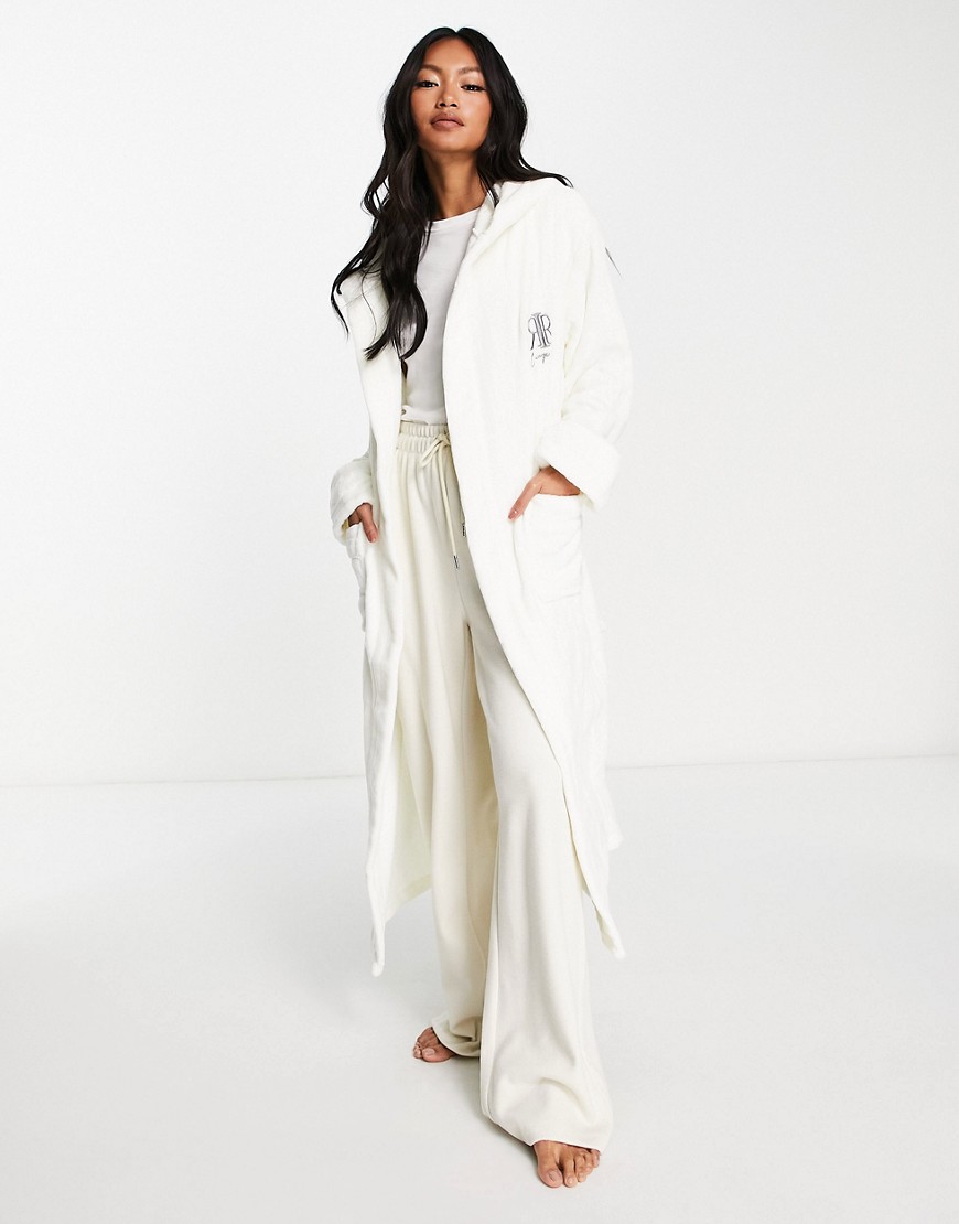 River Island fleece robe in cream-White