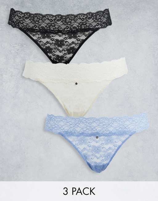 River Island – Flerfärgade stringtrosor i spets, 3-pack
