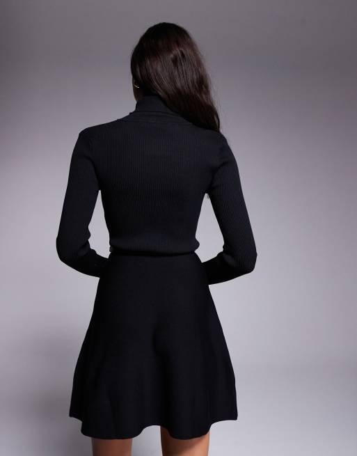 River Island flippy knit belted mini dress in black