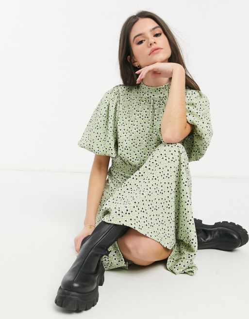 River Island flirty floral high neck midi dress in green | ASOS