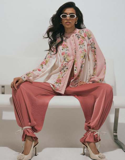 River Island Floral broderie trim shirt in pink - view 1