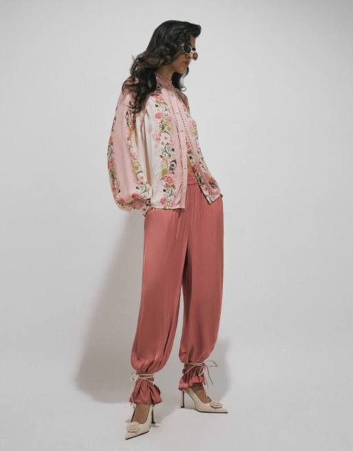 River Island Floral broderie trim shirt in pink, 3 of 4