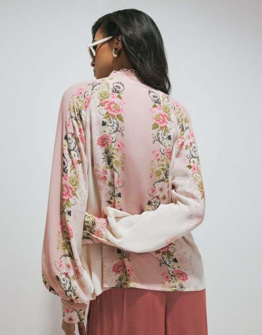 River Island Floral broderie trim shirt in pink, 4 of 4