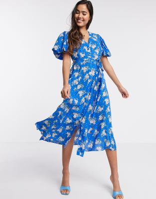 blue floral dress midi