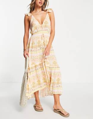 River Island Floral Cami Beach Midi Dress In Yelloworange ModeSens
