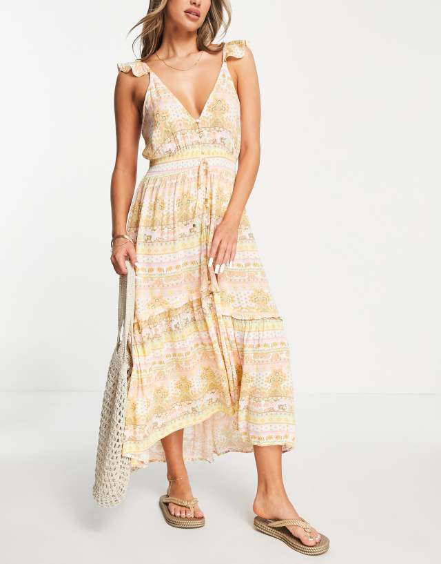 River Island floral cami beach midi dress in yellow