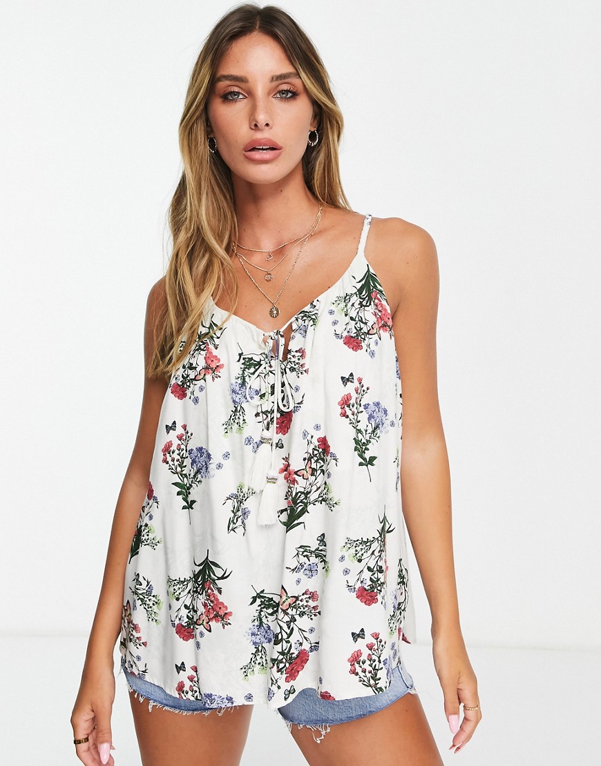 River Island floral cami top in white