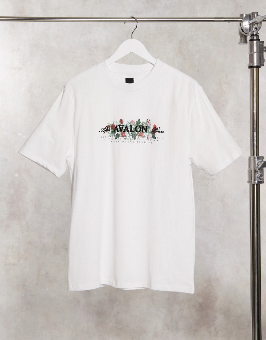 River Island floral chest print regular fit t-shirt in white