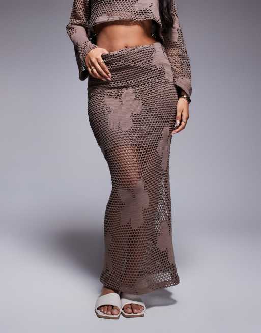River Island floral cut and sew midi skirt in brown - part of a set