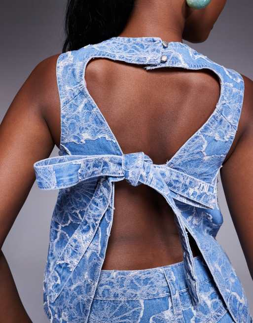 River Island floral denim top in midwash blue (part of a set), 4 of 4