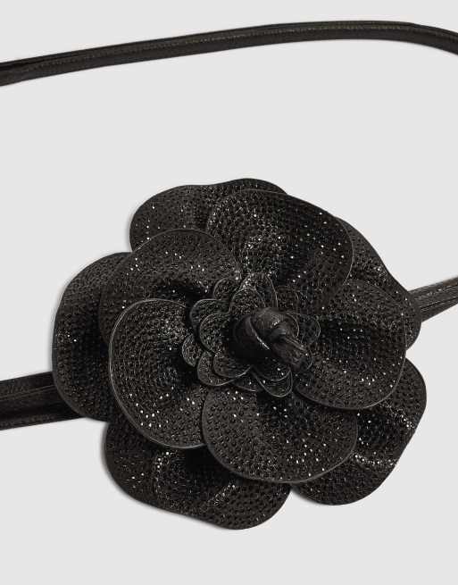 River Island Floral diamante corsage belt in black, 2 of 2