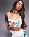 [River Island] River Island floral embellished bralet in white (Part of a set) 18 WHITE