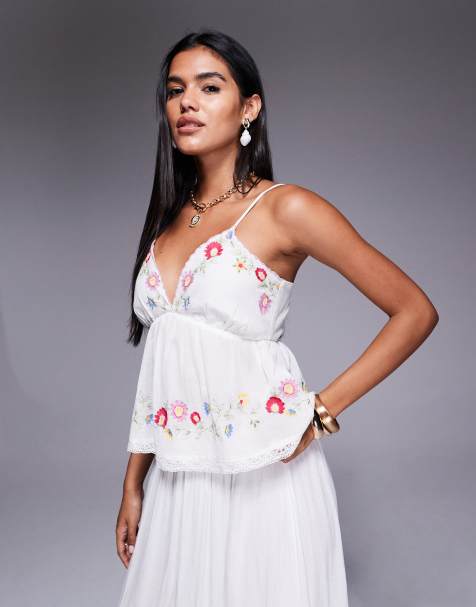 River Island floral embellished bralet in white