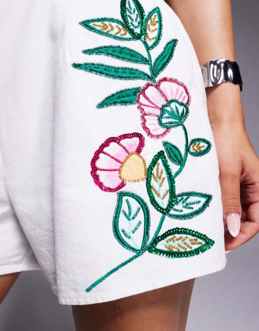 River Island floral embellished shorts in white (part of a set), 5 of 5