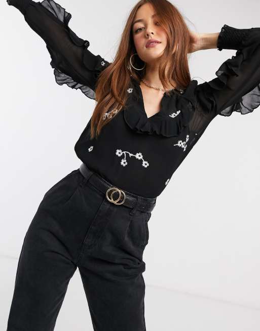 black embroidered dress river island