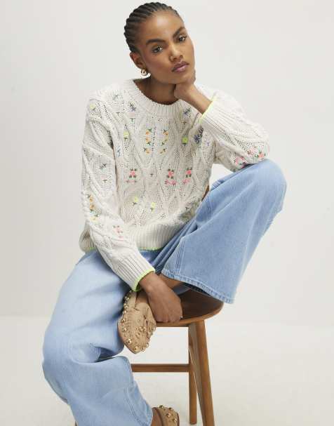 River Island Floral embroidered jumper in cream - view 1