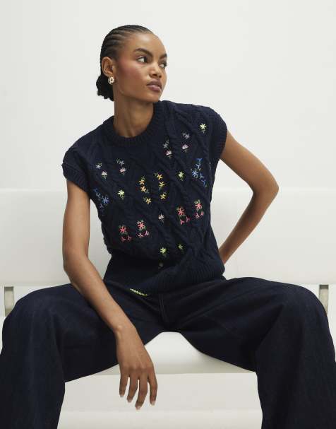 River Island Floral embroidered knit tank top in navy - view 1