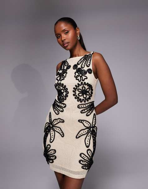 River Island floral embroidered mini dress in cream - view 1