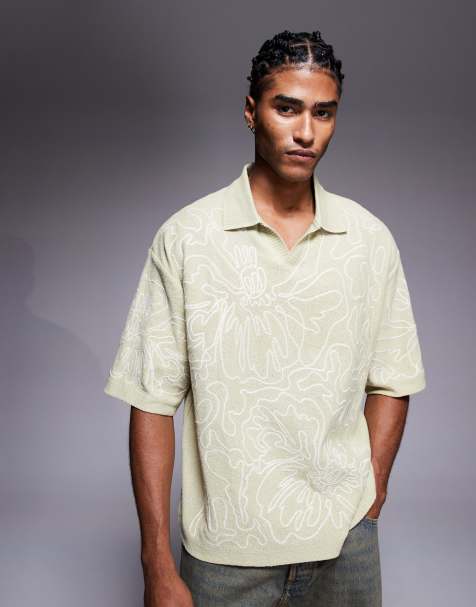 River Island floral embroidered polo in light green