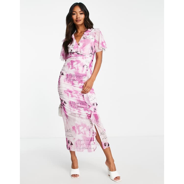 River island purple floral frill hot sale maxi dress