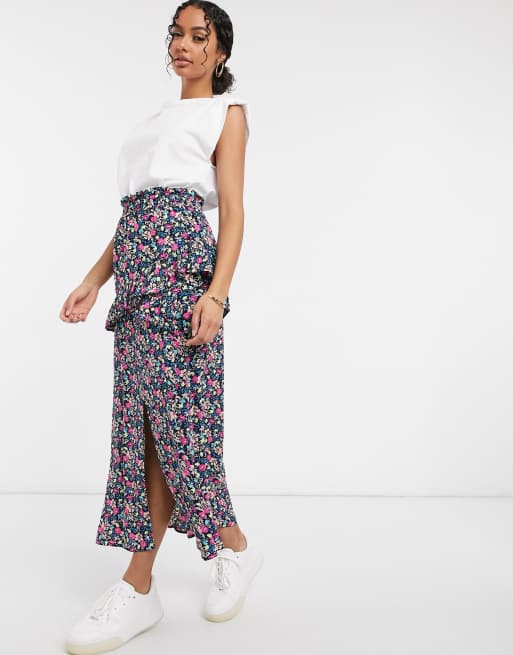 Floral and Frill Maxi Skirt