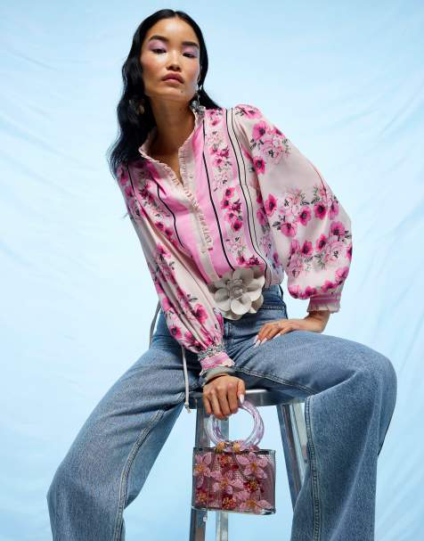 River Island Floral half placket blouse in pink - view 1