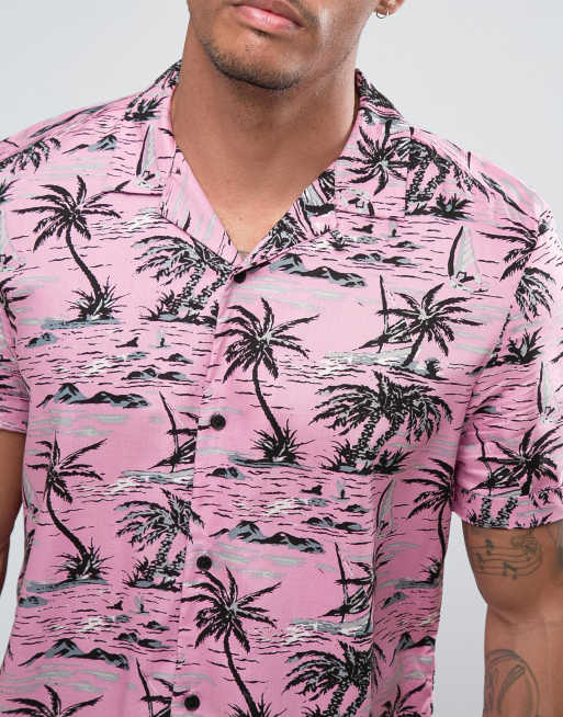 Vnurnrn Pink Flower Cherry Blossom Tree Hawaiian Shirt for Men