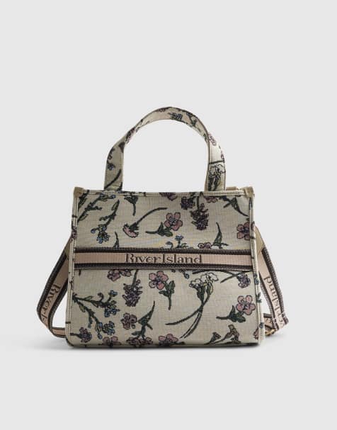 River Island Floral jacquard tote bag in cream - view 1