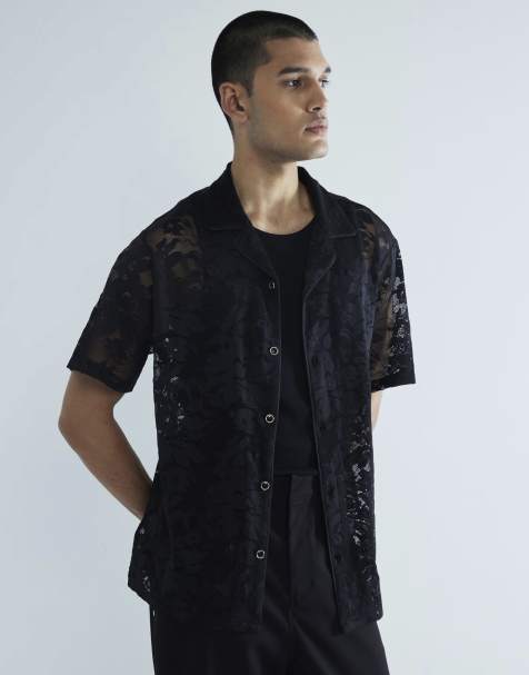 River Island floral lace short sleeve shirt in black - view 1