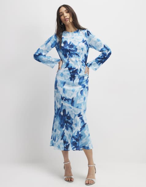 River Island Floral long sleeve midi dress in blue - view 1