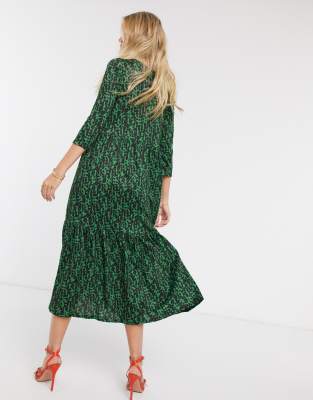 green print midi dress