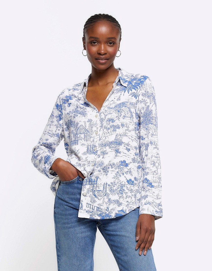 River Island Floral long sleeve shirt in blue