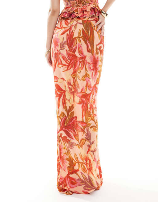 River Island floral maxi skirt in orange - part of a set, 4 of 5
