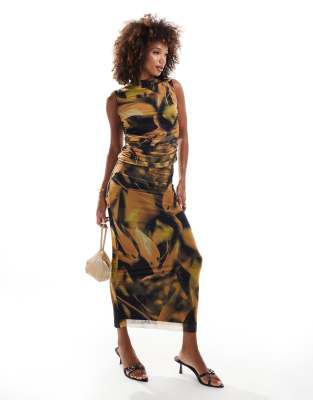 River Island floral mesh midi skirt in yellow - part of a set