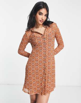 River Island floral mesh shirt mini dress in brown - ASOS Price Checker