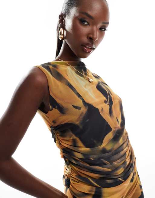 River Island floral mesh top in yellow (part of a set)
