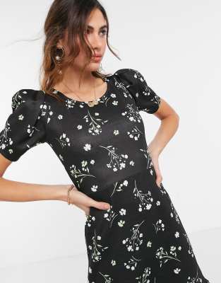 asos black floral midi dress