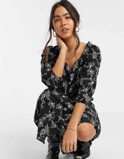 River Island floral midi smock dress in black - view 1