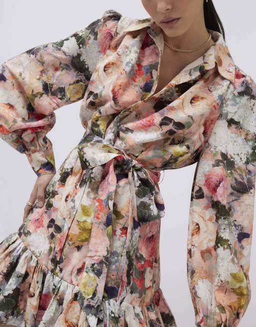 river island pink shirt dress Pink Floral Stripe Shirt Dress