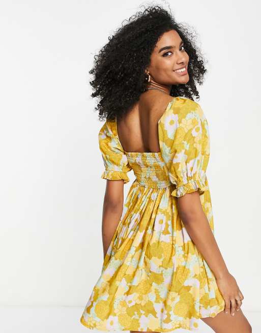 yellow smock dress Sure Design Kids Tie Dye in 50.3 Bust  104cm Puff sleeve smock dress in